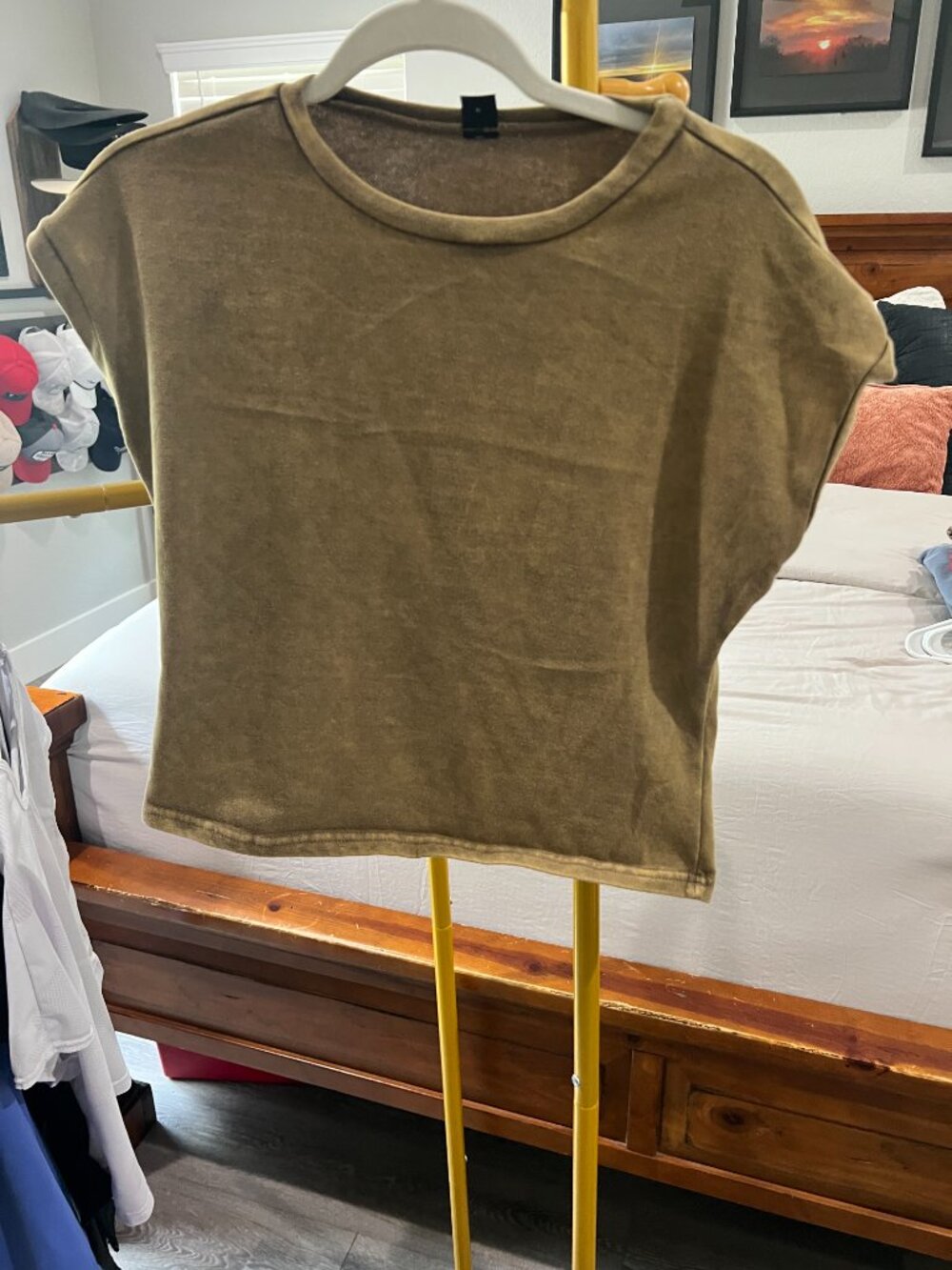 Washed Brown Oversized Dolman Sleeve T-Shirt Top Size Large
